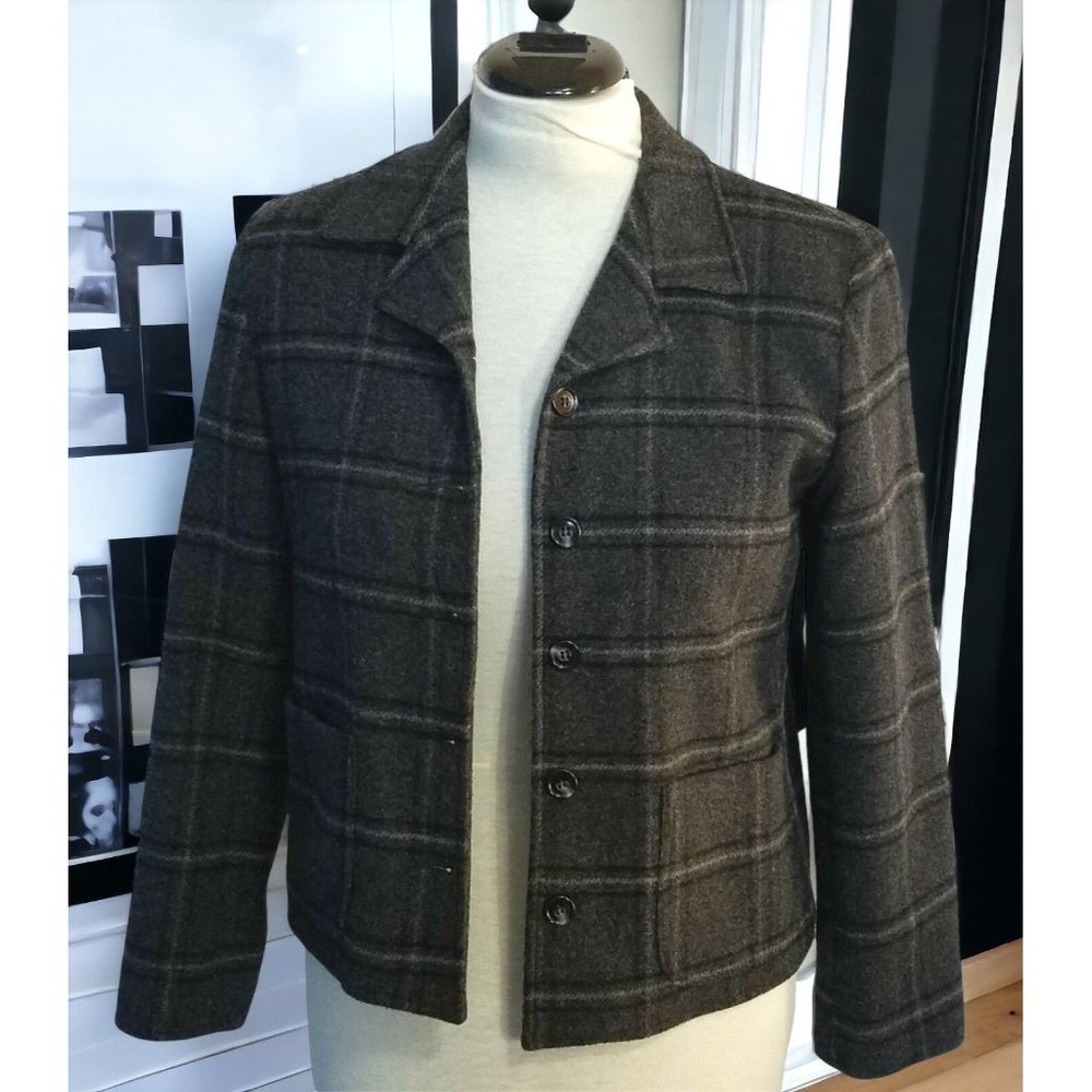 Harris Wallace Jacket Blazer Womens Sz Small Plaid Gray Wool Blend Button Up